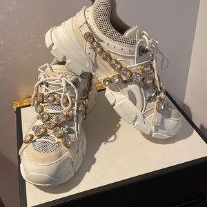 Authentic Gucci mens flashtrek sneakers with removable crystals